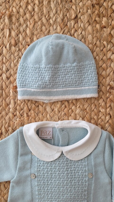 Completo 2 pezzi con cappellino in pura lana Verde Salvia taglia 1 mese Paz Rodriguez
