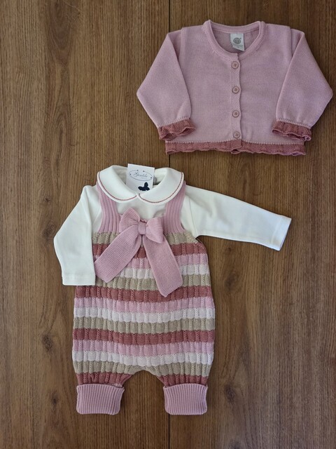 Completo 3 pezzi in pura lana Marsala / Ciclamino / Multicolor taglia 0-3 mesi Marlù