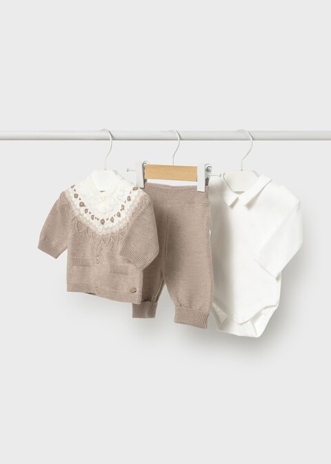 Completo 3 pezzi in caldo cotone Beige / Bianco Mayoral