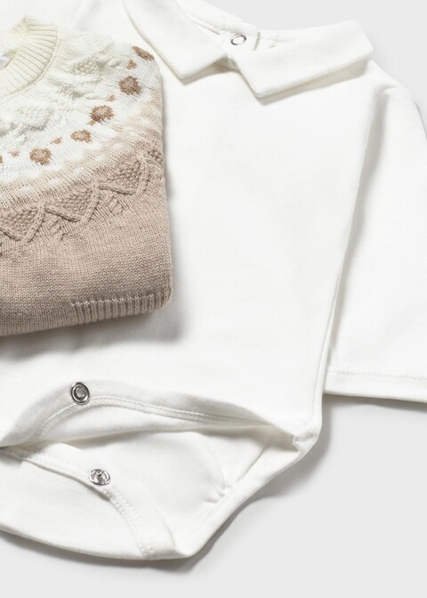 Completo 3 pezzi in caldo cotone Beige / Bianco Mayoral