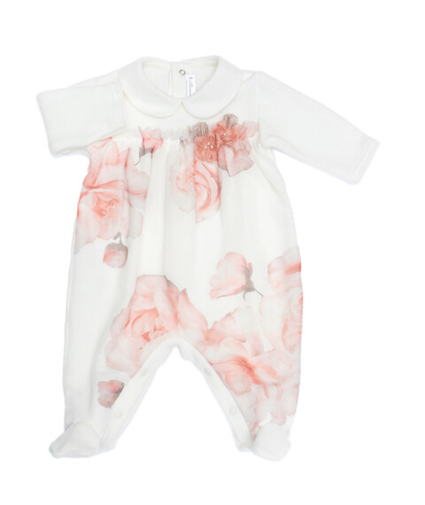 Tutina in caldo cotone e tulle stampato Bianco Latte / Salmone taglia 3 mesi Barcellino