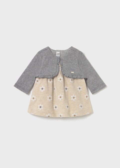 Vestito in caldo cotone con cardigan integrato Grigio / Beige Mayoral