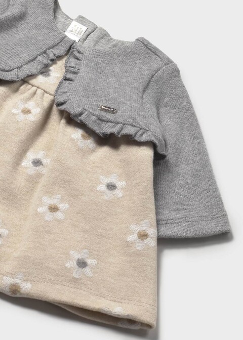Vestito in caldo cotone con cardigan integrato Grigio / Beige Mayoral