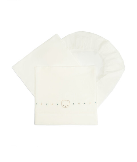 Set lenzuolino 3 pezzi per carrozzina in puro cotone Bianco Latte / Cielo / Tortora Barcellino