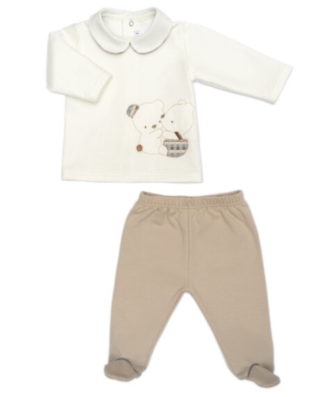 Completo 2 pezzi in caldo cotone Bianco Latte / Tortora Barcellino