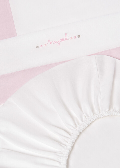 Set lenzuolino 3 pezzi per carrozzina in puro cotone Bianco / Rosa Mayoral