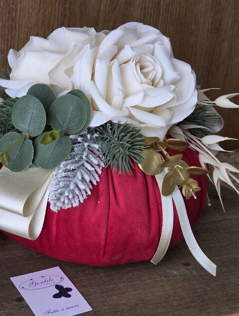Pouf Natalizio in velluto Rosso con nastro doppio raso Gentile Ricami Grande