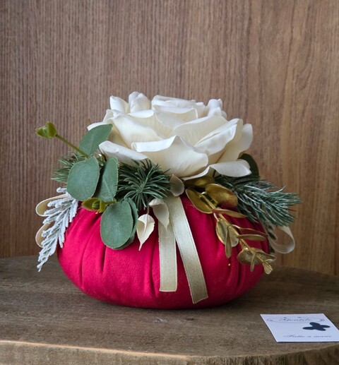 Pouf Natalizio in velluto Rosso con nastro doppio raso Gentile Ricami Piccolo
