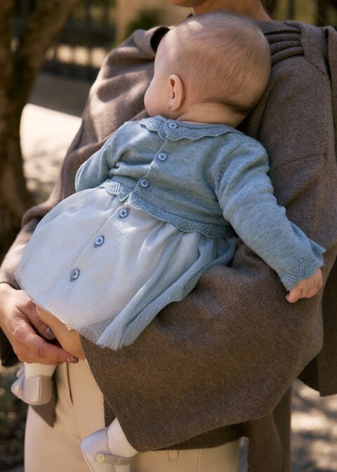 Vestito neonata in caldo cotone e tulle Cielo Polvere Mayoral