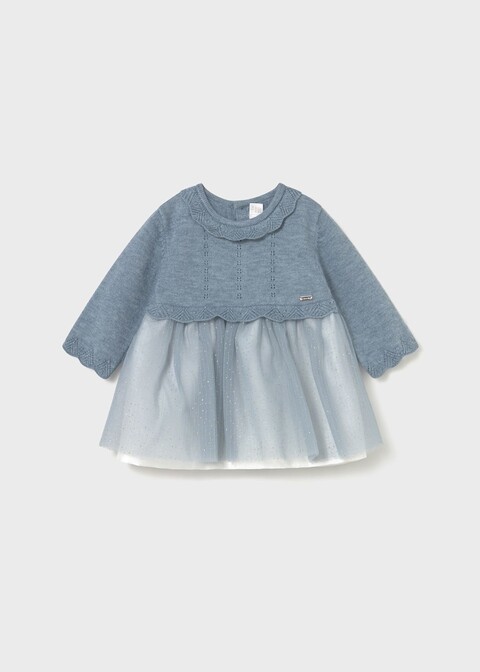Vestito neonata in caldo cotone e tulle Cielo Polvere Mayoral