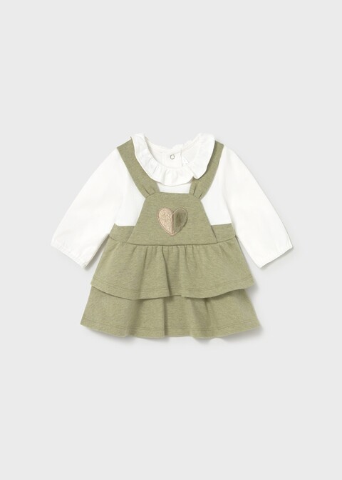 Vestito in caldo cotone con salopette integrata Bianco / Verde Mayoral