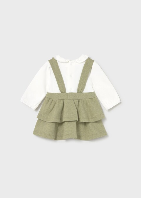 Vestito in caldo cotone con salopette integrata Bianco / Verde Mayoral