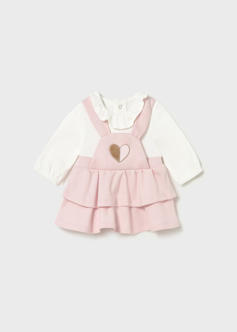 Vestito in caldo cotone con salopette integrata Bianco / Rosa Mayoral
