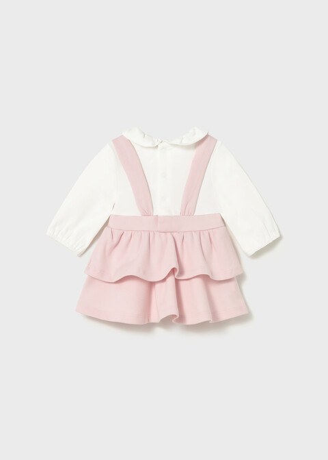 Vestito in caldo cotone con salopette integrata Bianco / Rosa Mayoral