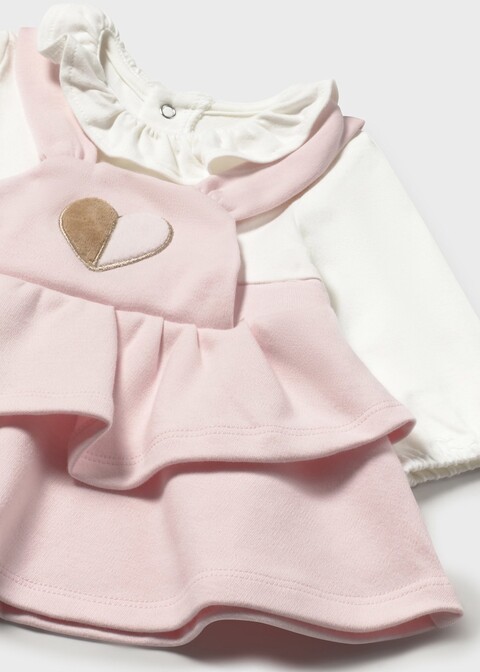 Vestito in caldo cotone con salopette integrata Bianco / Rosa Mayoral