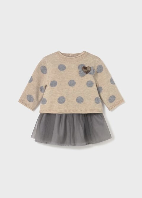 Vestito con maglioncino a pois Beige/Grigio Mayoral