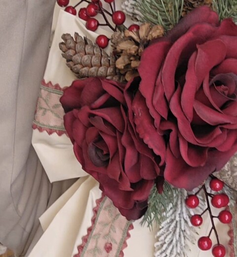 Fascia natalizia dietro porta in taffetà e tulle Gentile Ricami Panna/Bordeaux