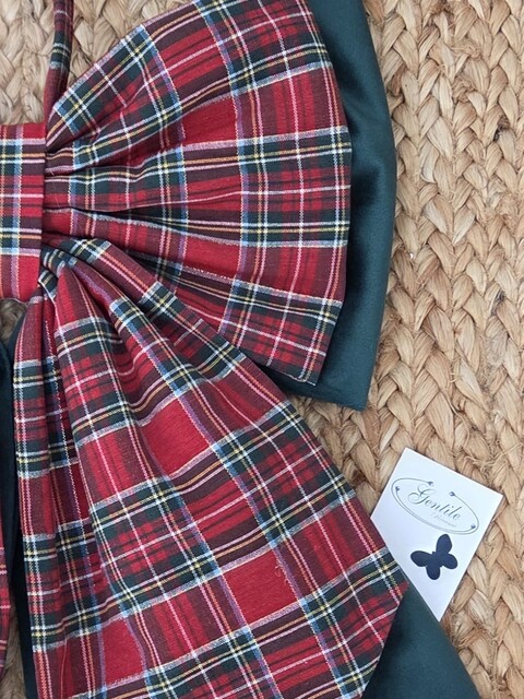 Doppio fiocco natalizio in velluto verde e tessuto tartan Gentile Ricami Grande