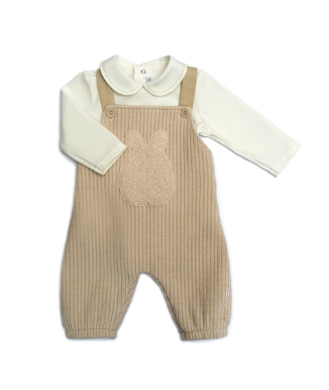 Salopette 2 pezzi in velluto Panna taglia 3 mesi Barcellino