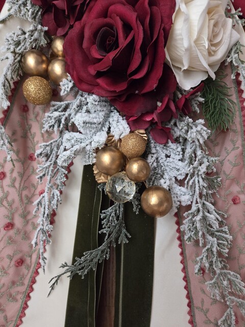 Maxi fiocco natalizio in velluto Bordeaux, taffetà e pizzo in tulle di cotone Gentile Ricami