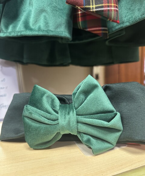 Fascetta in caldo cotone con doppio fiocco in velluto Verde taglia unica Pappa e Latte