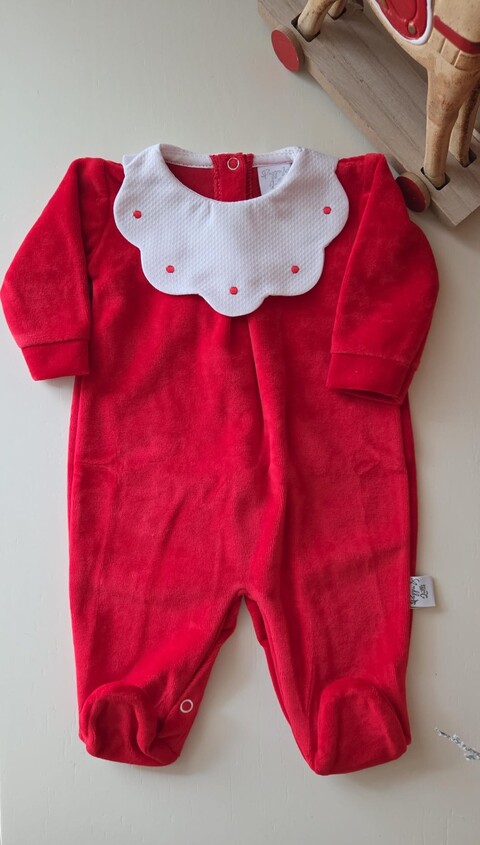 Tutina in ciniglia con colletto ricamato Rossa taglia 0-3 mesi Pappa e Latte