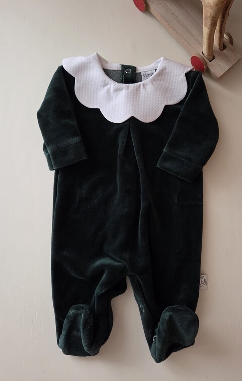 Tutina in ciniglia con colletto bianco in piquè Pappa e Latte