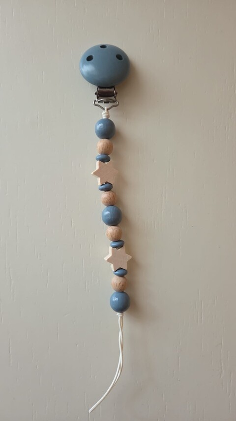 Catenella porta ciuccio in legno naturale Grigio Polvere Gentile Baby Couture Stelle