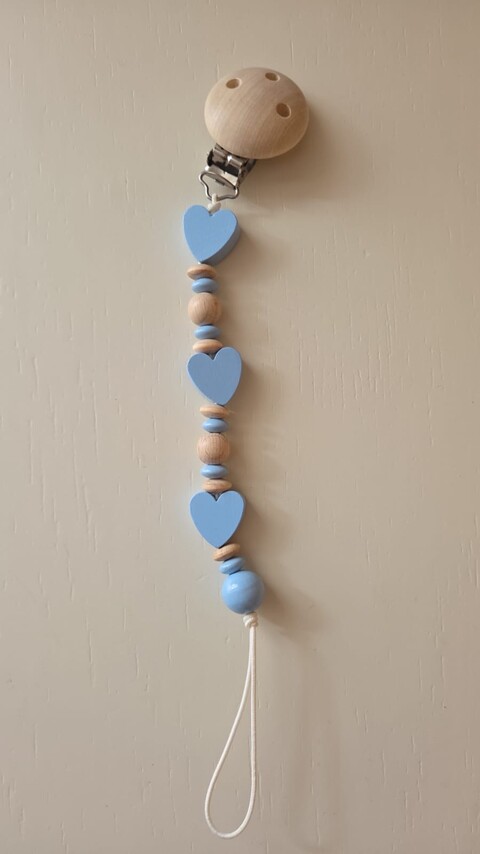 Catenella porta ciuccio in legno naturale Gentile Baby Couture Cuori
