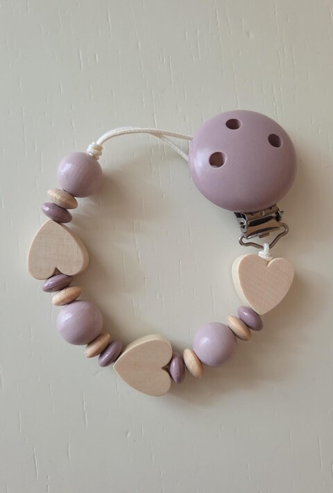 Catenella porta ciuccio in legno naturale Gentile Baby Couture Cuori