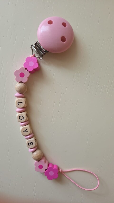 Catenella porta ciuccio in legno naturale Rosa Gentile Baby Couture Love