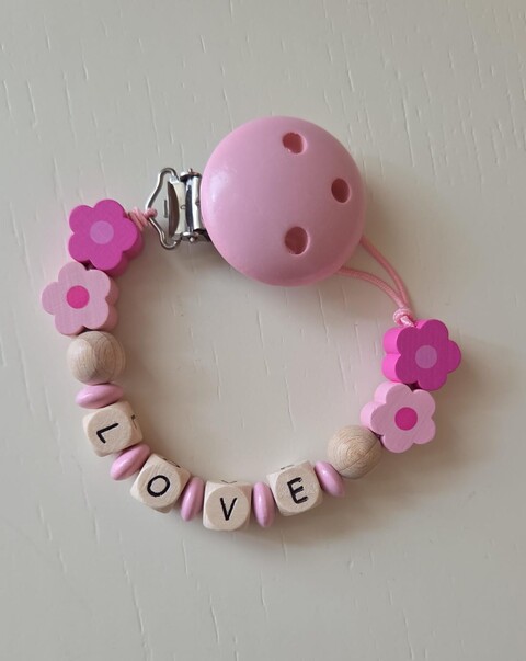 Catenella porta ciuccio in legno naturale Rosa Gentile Baby Couture Love