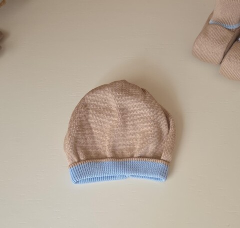 Set cappellino e babbucce in puro cotone Tabacco / Cielo Polvere taglia unica Marlù