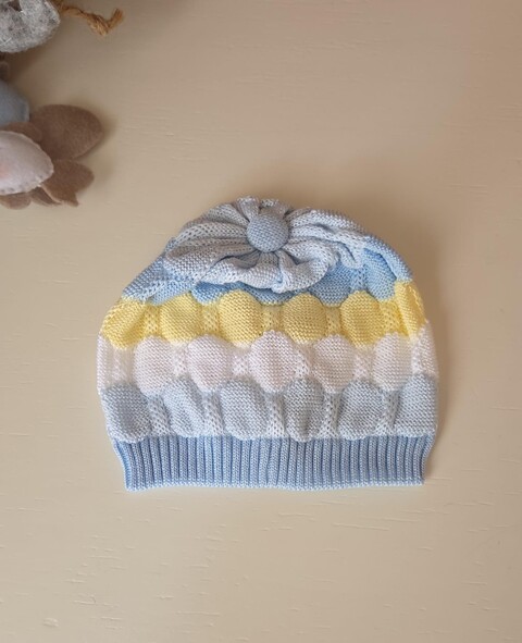 Cappellino in puro cotone Bianco / Cielo / Giallo taglia unica Marlù