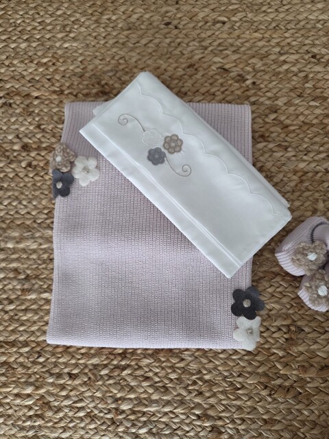 Completo per carrozzina con copertina in pura lana e lenzuolino in cotone Natural Bio / Grigio Scuro Marlù