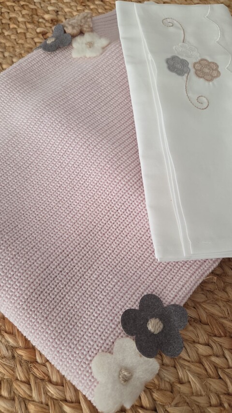 Completo per carrozzina con copertina in pura lana e lenzuolino in cotone Natural Bio / Grigio Scuro Marlù