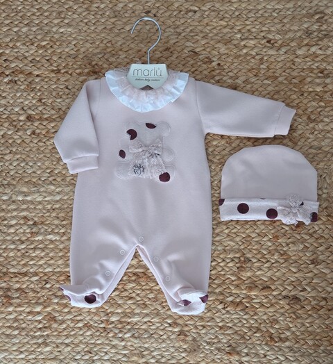 Tutina in pile con cappellino Rosa / Bordò taglia 0-3 mesi Marlù