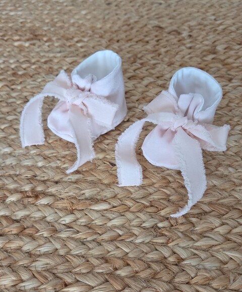 Babbucce in velluto con fiocco Rosa Cipria taglia 0-3 mesi Marlù