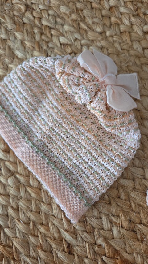 Cappellino in filo di puro cotone Albicocca / Verde Oliva taglia unica Marlù