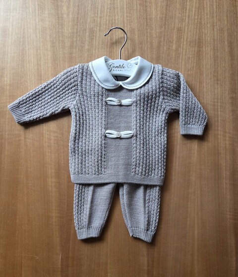 Completo 2 pezzi in pura lana Tortora / Vaniglia taglia 0-3 mesi Marlù