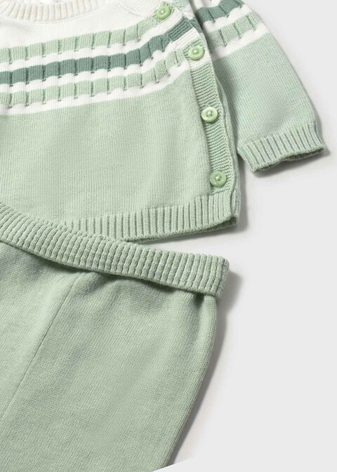 Completo 2 pezzi in filo di puro cotone Verde Alga / Bianco Mayoral