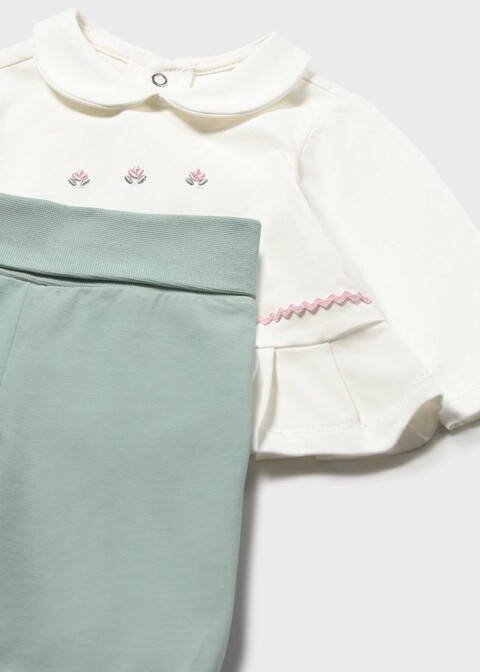 Completo 2 pezzi in jersey di cotone Bianco / Verde Acqua Mayoral