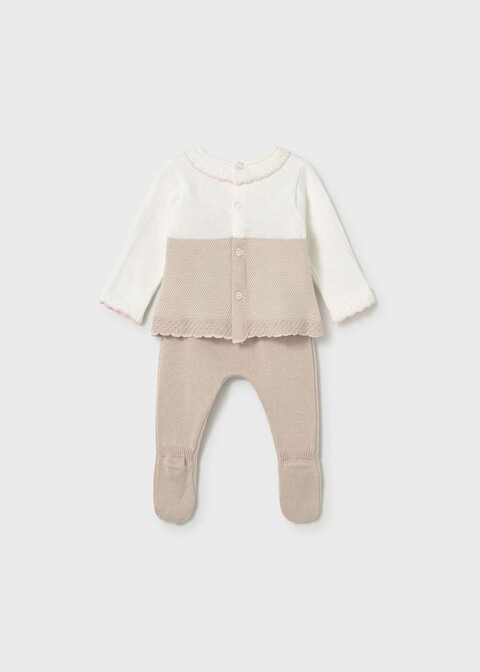 Completo 2 pezzi in filo di puro cotone Tortora / Panna / Rosa Mayoral