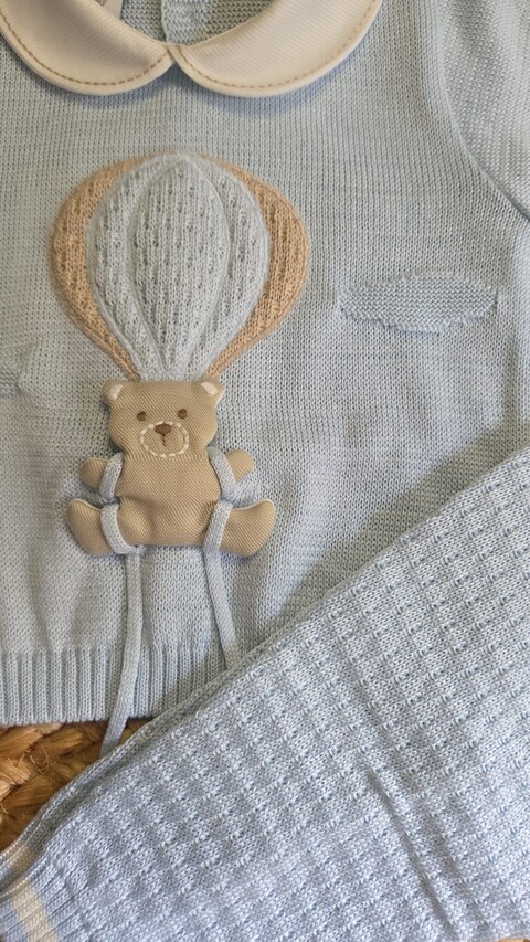 Completo 2 pezzi in filo di puro cotone Cielo / Vaniglia taglia 0-3 mesi Marlù