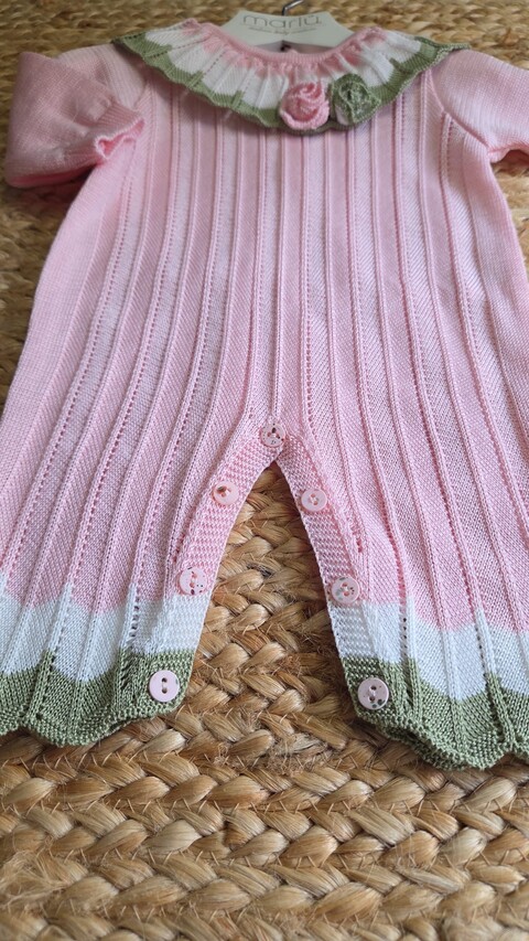 Tutina in filo di puro cotone Rosa Pesco / Vaniglia / Verde Oliva taglia 0-3 mesi Marlù