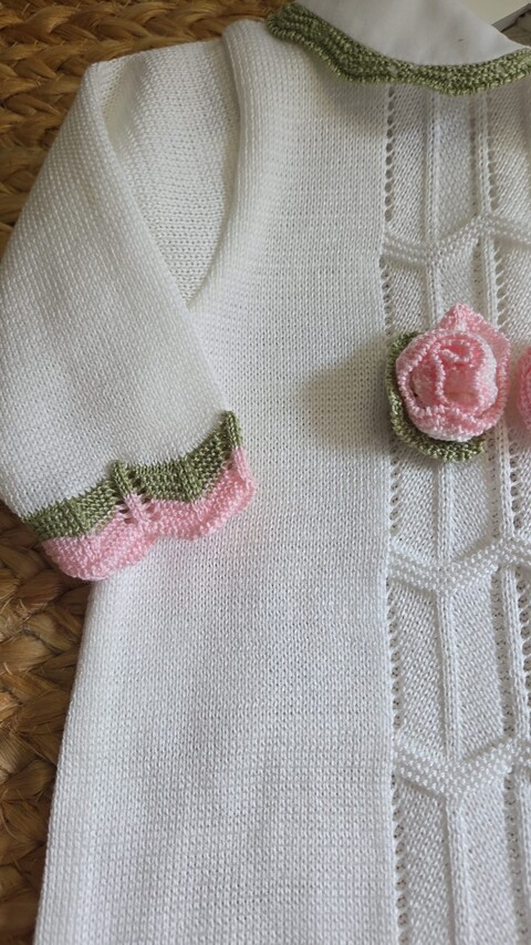 Tutina in filo di puro cotone Vaniglia / Rosa Pesco / Verde Oliva taglia 0-3 mesi Marlù