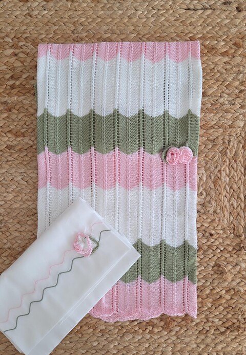 Copertina in filo di puro cotone Vaniglia / Rosa Pesco / Verde Oliva Marlù