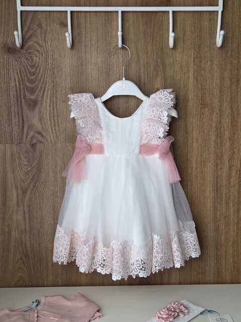 Abito elegante con tulle e pizzo ricamato Bianco / Rosa Abel e Lula