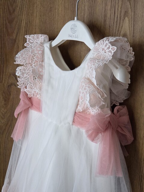 Abito elegante con tulle e pizzo ricamato Bianco / Rosa Abel e Lula