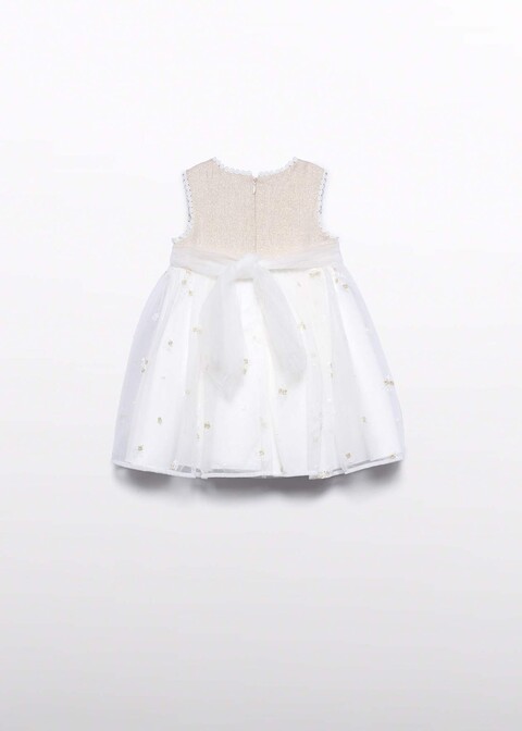 Abito elegante in lino e tulle ricamato Champagne Abel e Lula